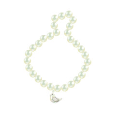 Pearl jewelry with choker bird dove. In watercolor style, delicate girlish style, glossy highlights, elegant coquettes in retro style, Dove of peace, isolated on white background. Vector