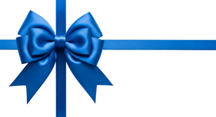 Vibrant Blue Satin Ribbon Bow with Cross Ribbon on White Background, Gift Wrapping and Celebration Accent