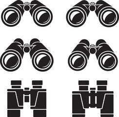 Set of binoculars icons in various styles for observation and search