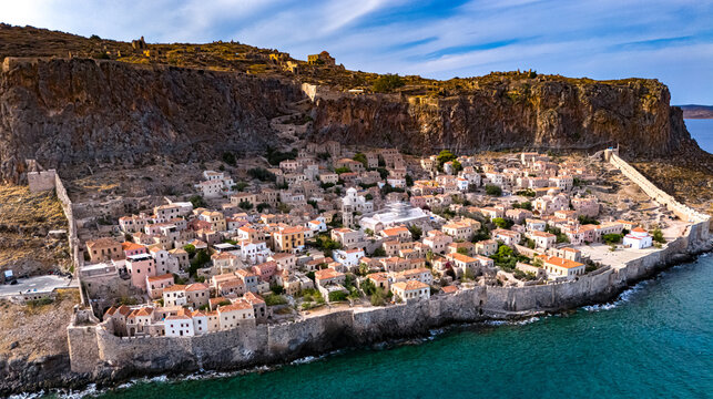 Aerial view of Monemvasia, a town in Laconia, Greece