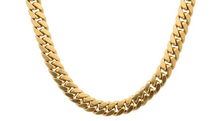 Obraz premium Close up shot of a gold chain necklace on a white background showing the links and shine of the chain