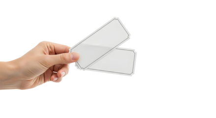 Hand holding two blank admission tickets for an event or concert