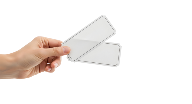 Hand holding two blank admission tickets for an event or concert