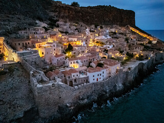 Aerial view of Monemvasia, a town in Laconia, Greece