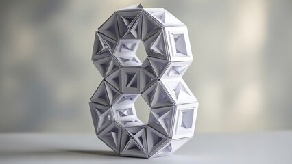 Geometric Number Eight Sculpture with Intricate Triangular Patterns.