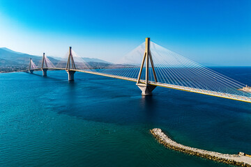 Rio–Antirrio Bridge over Gulf of Corinth near Patras, Greece
