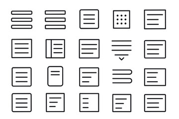 Set of diverse text alignment icons: lines, lists, and indents displayed in minimalist style