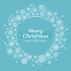 Christmas round border greeting card with snowflakes and sign. Vector illustration