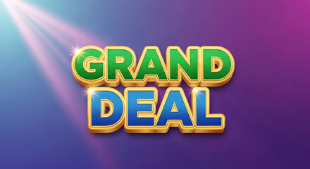 Stylized green and blue text "Grand Deal" with gold trim on a gradient background, representing a promotion or special offer event
