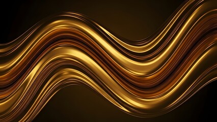 Abstract 3D Render of Flowing Golden Waves and Ribbons on a Dark Background, Conveying Luxury, Smoothness, Elegance, and Fluid Dynamic Motion