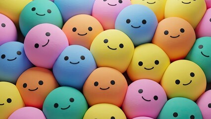 Vibrant happy smiling pastel egg-like shapes close-up background