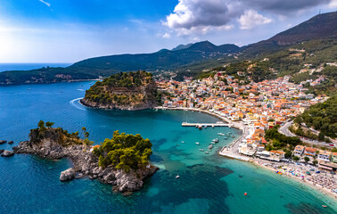 Aerial view of Parga, in the region of Preveza in Epirus, Greece