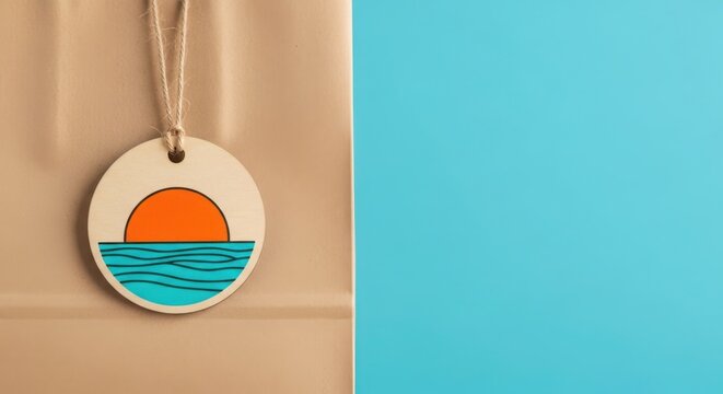 Handmade ocean sunset round charm rustic beach decor gift