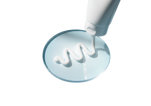 White cream dispensed in a wavy line on a clear circular surface isolated on transparent background