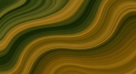 Abstract background with flowing wavy lines in deep green and earthy golden brown colors