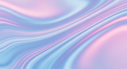 Abstract holographic background with flowing pastel pink and blue iridescent liquid wave texture
