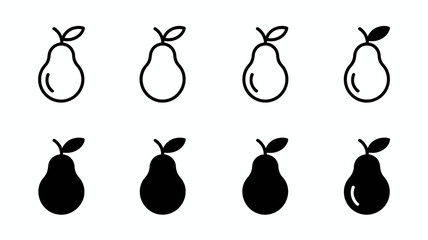 Pear Icon Set Vector | Outline and Solid Pear Symbols Collection