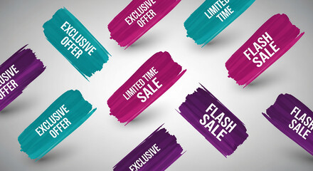 Abstract brush stroke with sale offer. A group of colorful stripes with business promotion text, representing discount and promotional concept