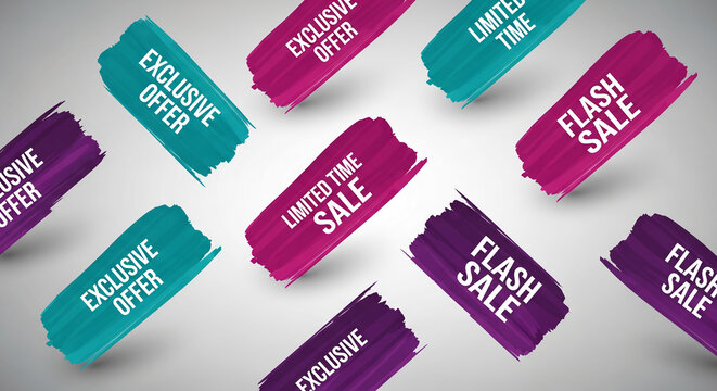 Abstract brush stroke with sale offer. A group of colorful stripes with business promotion text, representing discount and promotional concept