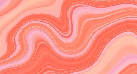 Abstract flowing liquid texture background in shades of coral, peach, and pink marble