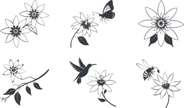 Elegant wild flower hand drawn tattoo design vector
