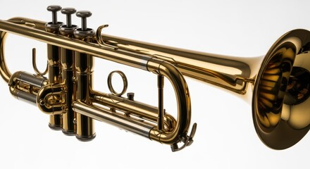 Obraz premium Golden Trumpet Close-Up Gleaming Brass Instrument with Valves and Curves
