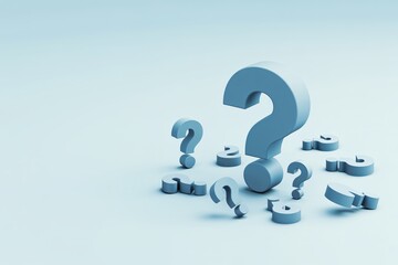 3D Blue Question Marks Symbolizing Confusion, FAQ and Problem Solving Concept