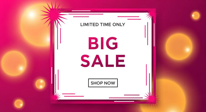 Graphic sale banner with geometric frame and circular light bokeh, representing a marketing campaign for a promotional event or special offer