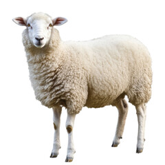 Obraz premium White sheep PNG cutout on transparent background, fluffy farm animal clipart, isolated wool livestock for design