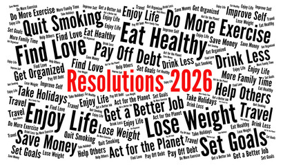 Resolutions 2026 word cloud concept	