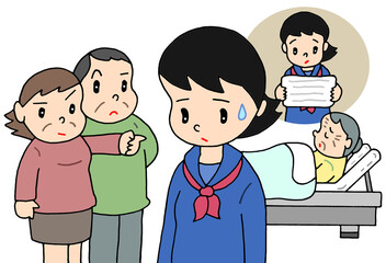 介護問題のイラスト - ヤングケアラー・在宅介護・未成年・介護生活