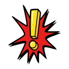 Bold Yellow Exclamation Mark on Red Starburst Background - A Vibrant and Eye-Catching Symbol for Emphasis or Warning