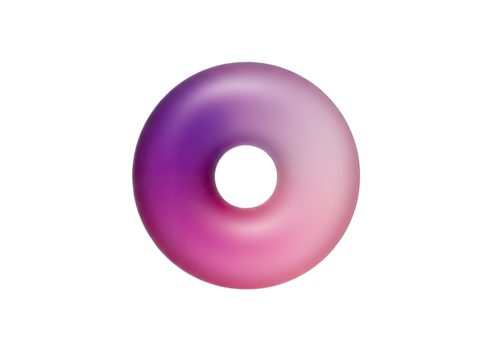 Pink and Purple Gradient Torus Shape Isolated on Black Background with Smooth Texture and Circular Opening