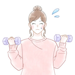 ダンベルを持つ女性　水彩風イラスト
