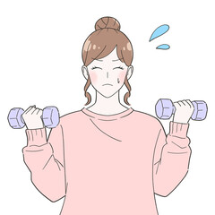 ダンベルを持つ女性　イラスト