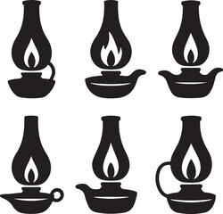 Vintage oil lamp collection in black and white antique style