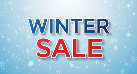 Blue and red letters forming "Winter Sale" on a light blue background with snowflake and dot patterns, representing seasonal offer and festive atmosphere