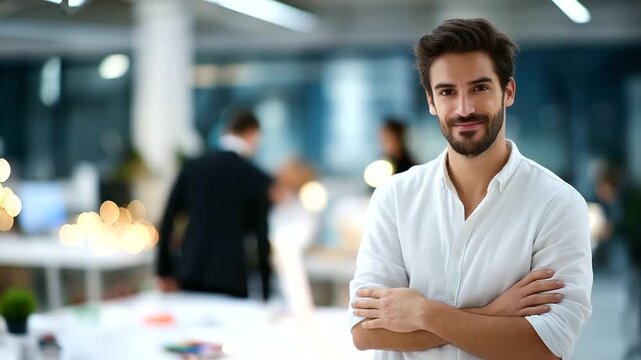 Designer standing in creative studio face not sharp focus professional space design environment studio setting creative workplace modern office work atmosphere studio inter