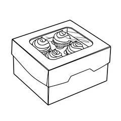 Cardboard Cupcake Box with Transparent Window Mockup Line Art Vector Icon