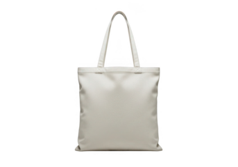 Plain white canvas tote bag with white handles isolated on transparent background