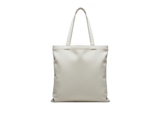 Plain white canvas tote bag with white handles isolated on transparent background