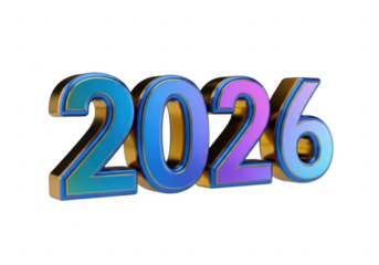 3d rendering of the year 2026 isolated on transparent background