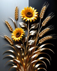 Naklejka premium Sunflower on black background