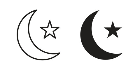Star and crescent icons Concepts. black solid and line stroke designs for web and app use