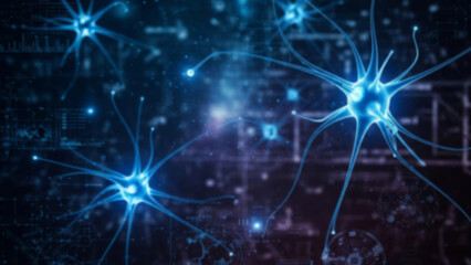 Abstract representation of a blue neural network featuring detailed neuron connections against a scientific backdrop.