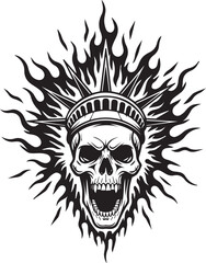 Grim Liberty Skull in Flames Black and White Vector Illustration Depicting Freedom and Rebellion
