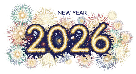 Celebrate the coming New Year 2026 with festive fireworks and bright illustrations