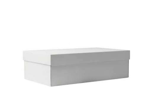 Rectangular white shoe box with lid isolated on transparent background