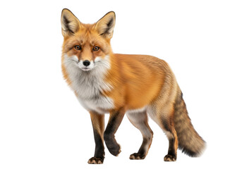 A detailed portrait of a red fox standing alert isolated on transparent background
