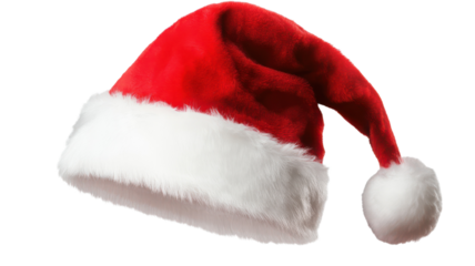 A classic red Santa hat with white fur trim is ready for holiday fun with family and friends.